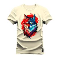 Camiseta Plus Size Algodão Premium T-Shirt Lobo Colors