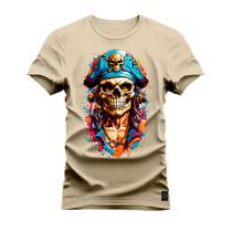 Camiseta Plus Size Algodão Premium T-Shirt Pirata Fantasma