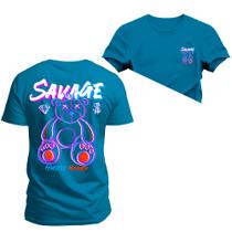 Camiseta Plus Size Algodão Premium T-Shirt Savage Frente Costas