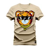 Camiseta Plus Size Algodão Premium T-Shirt Urso Oculos Brabe