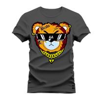 Camiseta Plus Size Algodão Premium T-Shirt Urso Oculos Brabe