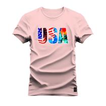 Camiseta Plus Size Algodão Premium T-Shirt Usa Cores