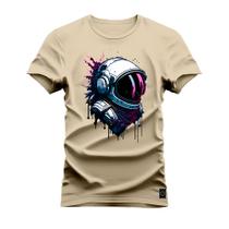 Camiseta Plus Size Algodão T-Shirt Premium Estampada Caps Astronauta