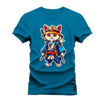 Camiseta Plus Size Algodão T-Shirt Premium Estampada Gato Kong Fu