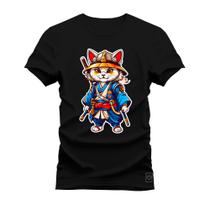 Camiseta Plus Size Algodão T-Shirt Premium Estampada Gato Kong Fu