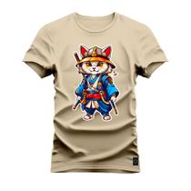 Camiseta Plus Size Algodão T-Shirt Premium Estampada Gato Kong Fu