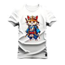 Camiseta Plus Size Algodão T-Shirt Premium Estampada Gato Kong Fu