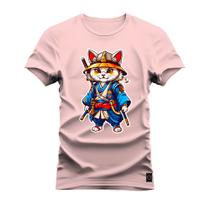 Camiseta Plus Size Algodão T-Shirt Premium Estampada Gato Kong Fu