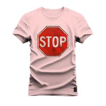 Camiseta Plus Size Algodão T-Shirt Premium Estampada Placa Stop