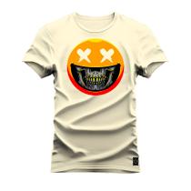 Camiseta Plus Size Algodão T-Shirt Premium Estampada Smile Caveira