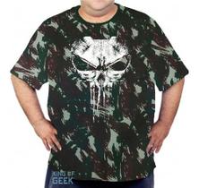 Camiseta Plus Size Camuflada Caveira Tradicional Camisa Geek