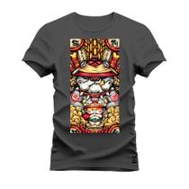 Camiseta Plus Size Casual 100% Algodão Estampada Gato Orietal