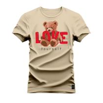 Camiseta Plus Size Casual 100% Algodão Estampada Urso Love Grau