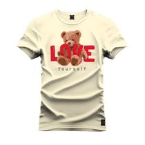 Camiseta Plus Size Casual 100% Algodão Estampada Urso Love Grau