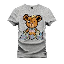 Camiseta Plus Size Casual 100% Algodão Estampada Urso Marrom Boladinho