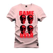 Camiseta Plus Size Casual Malha Confortável Estampada Game Over