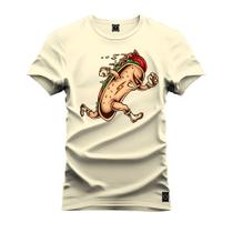 Camiseta Plus Size Casual Malha Confortável Estampada Hot Dog Bolt