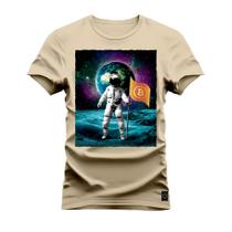 Camiseta Plus Size Casual Malha Confortável Estampada Nasa Lua