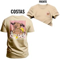 Camiseta Plus Size Casual Malha Confortável Estampada Urso Galm Frente e Costas