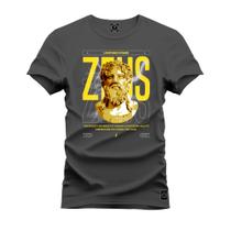 Camiseta Plus Size Casual Malha Confortável Estampada Zeus Rei