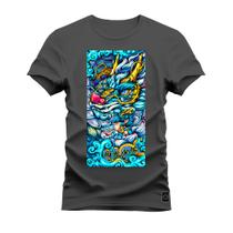 Camiseta Plus Size Confortável Premium Estampada Dragon Blue