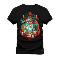 Camiseta Plus Size Confortável Premium Estampada Pirata Ancora