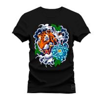 Camiseta Plus Size Confortável Premium Macia Tigre Bomber