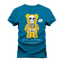 Camiseta Plus Size Confortável Premium Macia Urso Caveira Bolada Chok