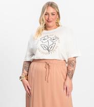 Camiseta Plus Size em Meia Malha Secret Glam Bege