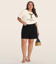 Camiseta Plus Size em Meia Malha Secret Glam Bege