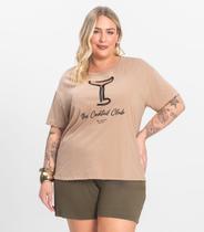 Camiseta Plus Size em Meia Malha Secret Glam Marrom