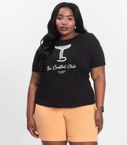 Camiseta Plus Size em Meia Malha Secret Glam Preto