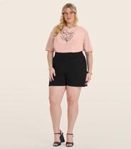 Camiseta Plus Size em Meia Malha Secret Glam Rosa