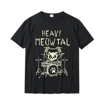 Camiseta Plus Size Engraçada Heavy Meowtal Cat - Música Metal para Homens e Mulheres