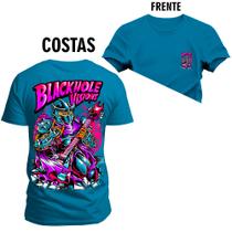 Camiseta Plus Size Estampada Algodão Premium Blackhole Frente Costas