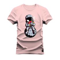 Camiseta Plus Size Estampada Algodão Premium Confortável Astronauta Luinha