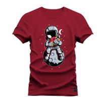 Camiseta Plus Size Estampada Algodão Premium Confortável Astronauta Luinha