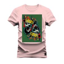 Camiseta Plus Size Estampada Algodão Premium Confortável Caveira Baralho