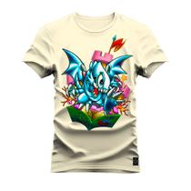 Camiseta Plus Size Estampada Algodão Premium Confortável Dragons