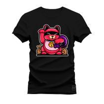 Camiseta Plus Size Estampada Algodão Premium Confortável Gatinho Bolado