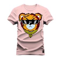 Camiseta Plus Size Estampada Algodão Premium Urso Oculos Brabe