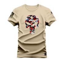 Camiseta Plus Size Estampada Algodão Street Premium Estampada Caveira Usarmy