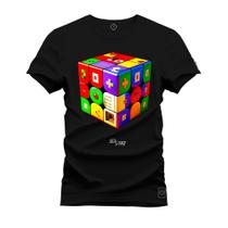 Camiseta Plus Size Estampada Confortável Premium Macia Cubo da Magia