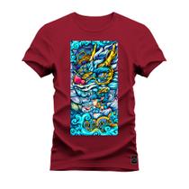 Camiseta Plus Size Estampada Confortável Premium Macia Dragon Blue