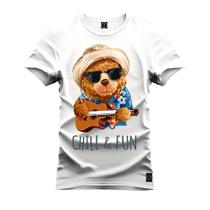 Camiseta Plus Size Estampada Confortável Premium Macia Urso Paz E Violão