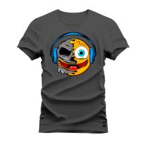 Camiseta Plus Size Estampada Premium Algodão Emoji de fone