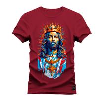 Camiseta Plus Size Estampada Premium Algodão Jesus Cristo Aquarela