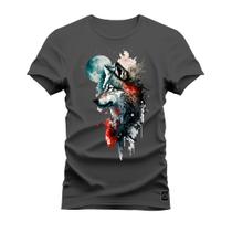 Camiseta Plus Size Estampada Premium Algodão Lobo Pensador