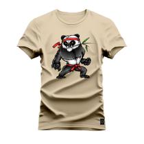 Camiseta Plus Size Estampada Premium Algodão Panda Bombado