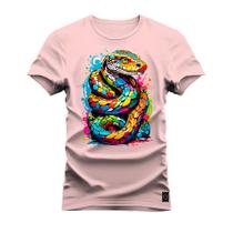 Camiseta Plus Size Estampada Premium Algodão Serpente Colorida